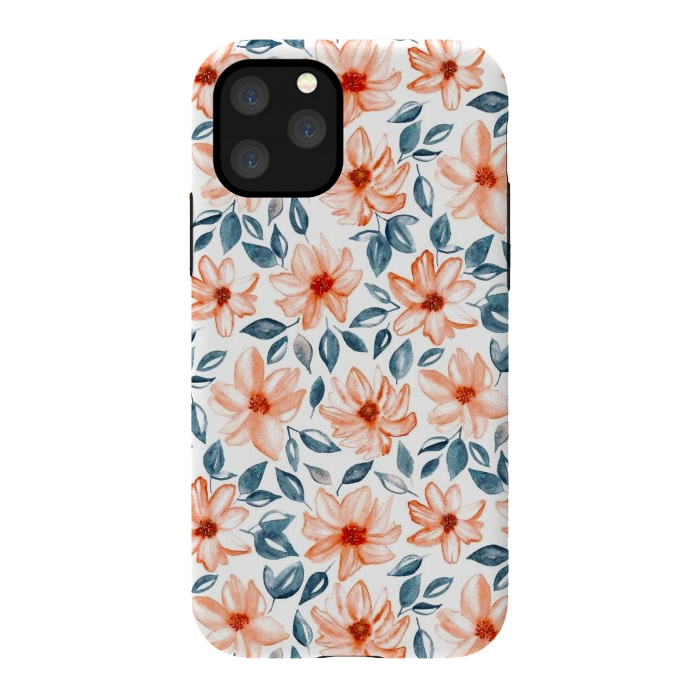 iPhone 11 Pro StrongFit Orange & Navy Watercolor Floral  by Tigatiga