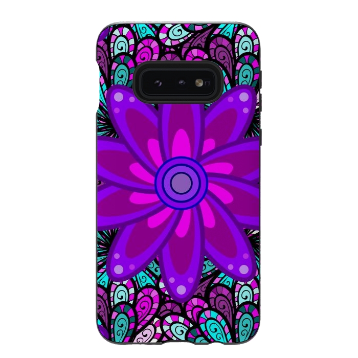 Galaxy S10e StrongFit Mandala in Purple and Aquamarine by ArtsCase