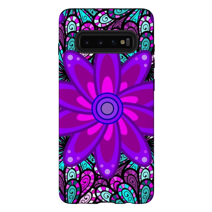 Galaxy S10 plus StrongFit Mandala in Purple and Aquamarine by ArtsCase