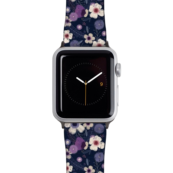 Watch 38mm / 40mm Strap PU leather Navy & Purple Floral by Noonday Design