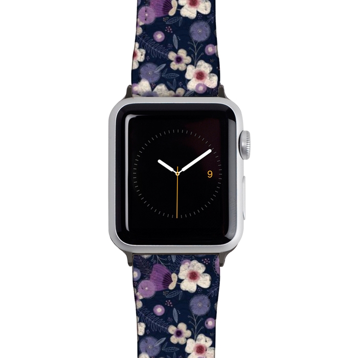 Watch 42mm / 44mm Strap PU leather Navy & Purple Floral by Noonday Design
