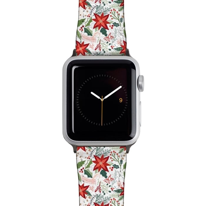 Watch 38mm / 40mm Strap PU leather Festive Poinsettias by Noonday Design