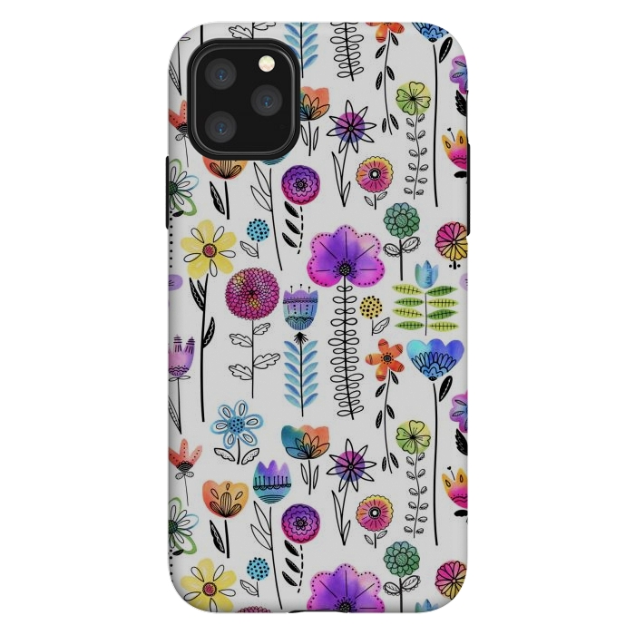 iPhone 11 Pro Max StrongFit Bright Watercolor and Line Art Flowers by Noonday Design