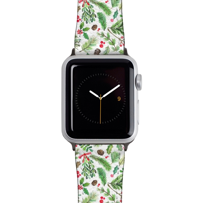 Watch 38mm / 40mm Strap PU leather Watercolor Christmas Greenery by Noonday Design