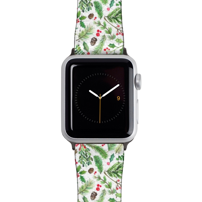 Watch 42mm / 44mm Strap PU leather Watercolor Christmas Greenery by Noonday Design