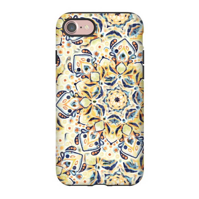iPhone 7 StrongFit Stained Glass Mandala - Mustard Yellow & Navy  by Tigatiga