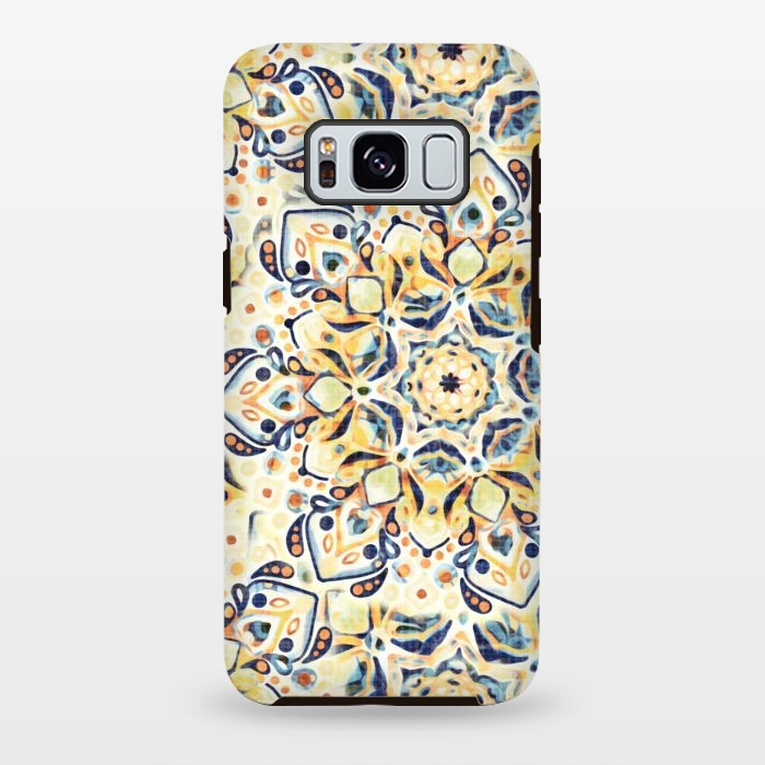 Galaxy S8 plus StrongFit Stained Glass Mandala - Mustard Yellow & Navy  by Tigatiga