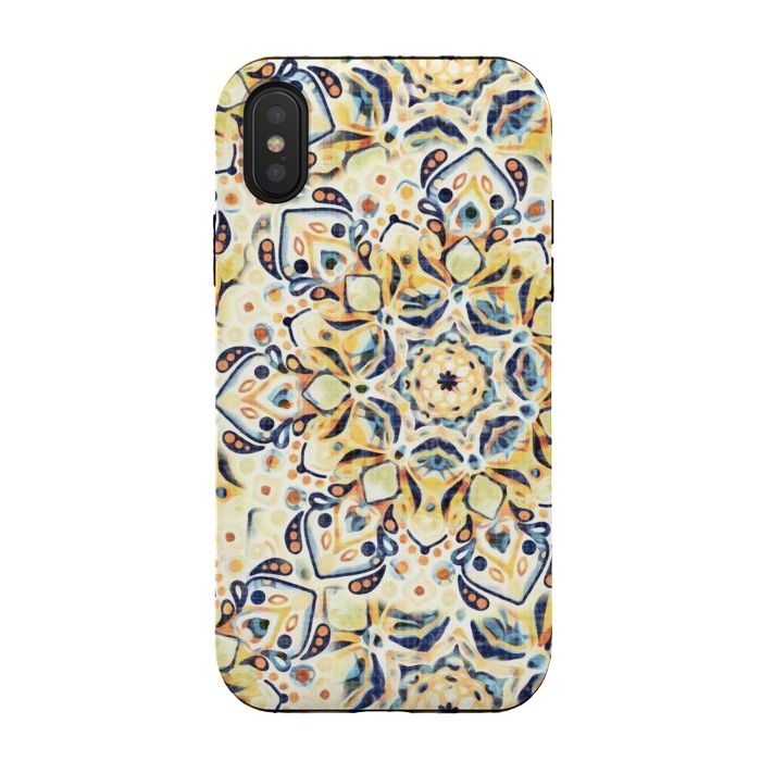 iPhone Xs / X StrongFit Stained Glass Mandala - Mustard Yellow & Navy  by Tigatiga