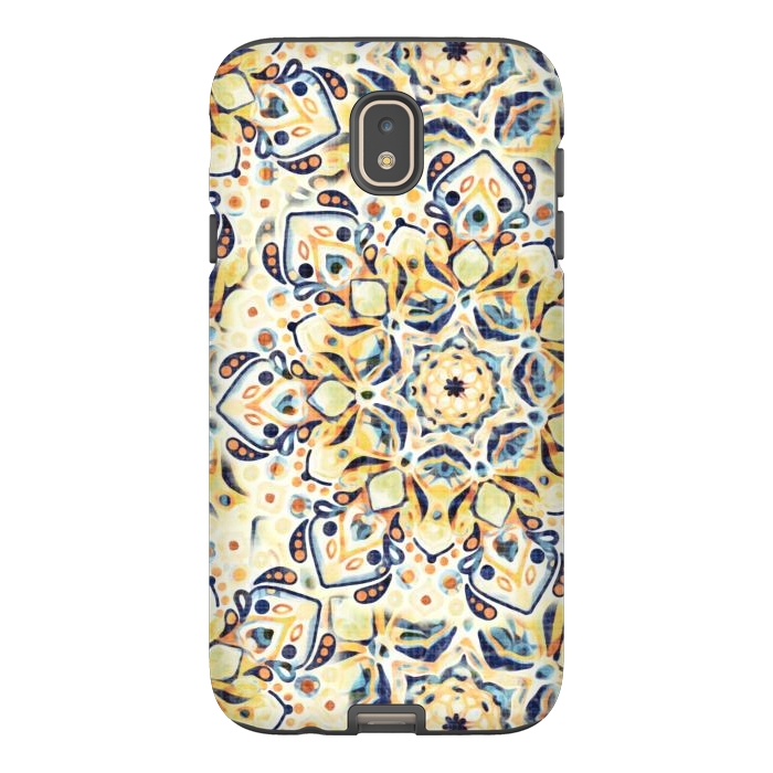 Galaxy J7 StrongFit Stained Glass Mandala - Mustard Yellow & Navy  by Tigatiga