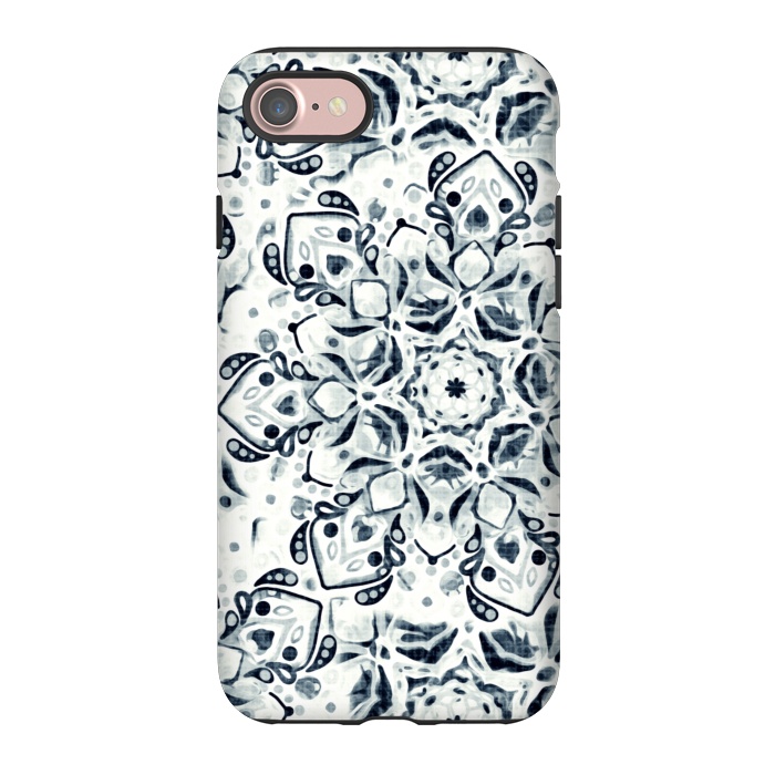 iPhone 7 StrongFit Stained Glass Mandala - Navy & White  by Tigatiga