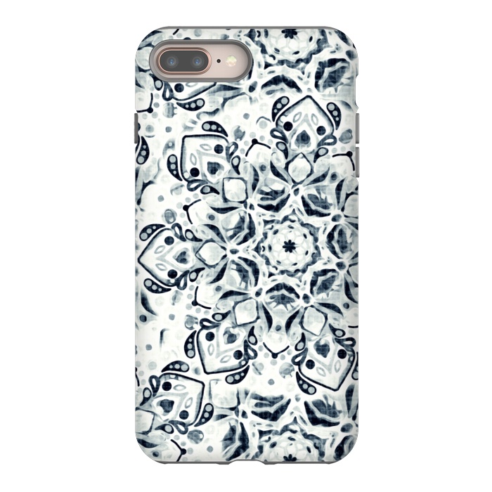 iPhone 7 plus StrongFit Stained Glass Mandala - Navy & White  by Tigatiga