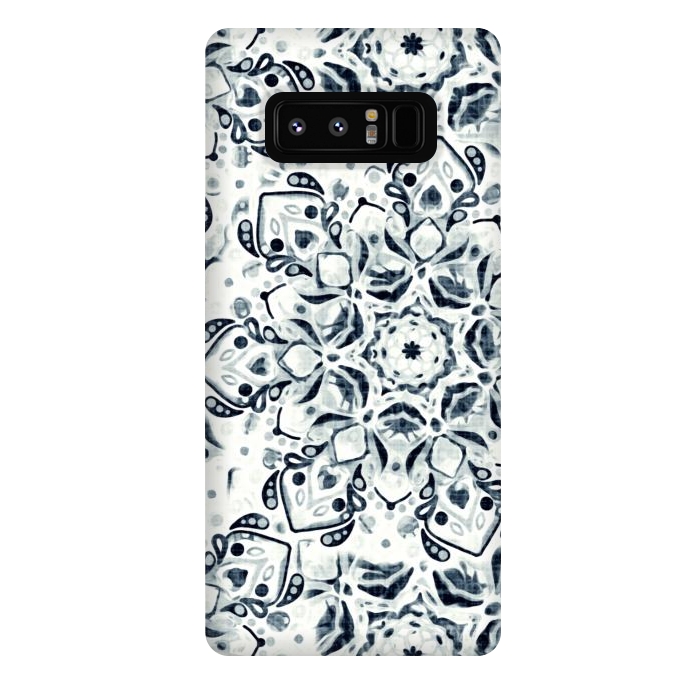 Galaxy Note 8 StrongFit Stained Glass Mandala - Navy & White  by Tigatiga