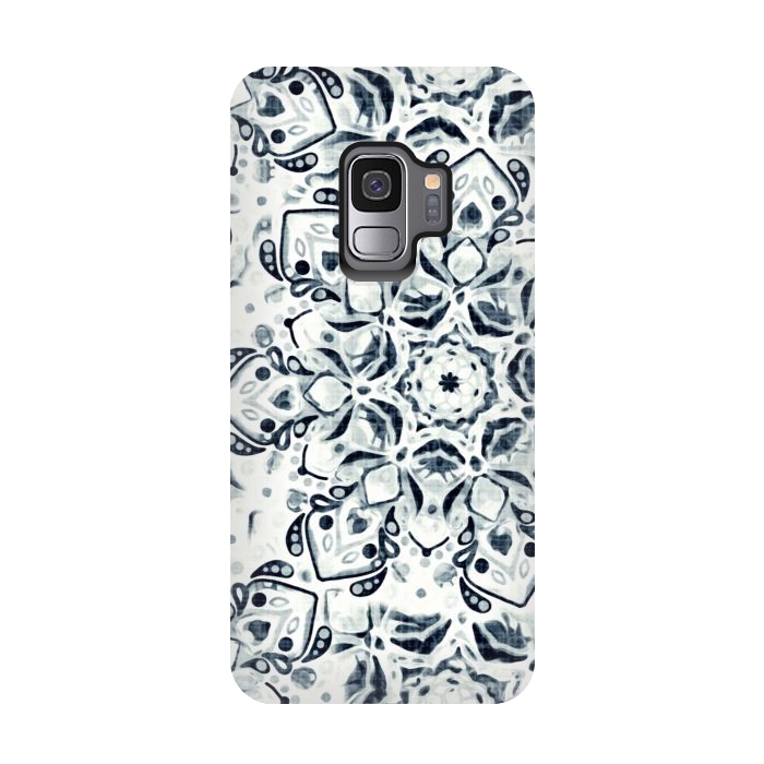 Galaxy S9 StrongFit Stained Glass Mandala - Navy & White  by Tigatiga