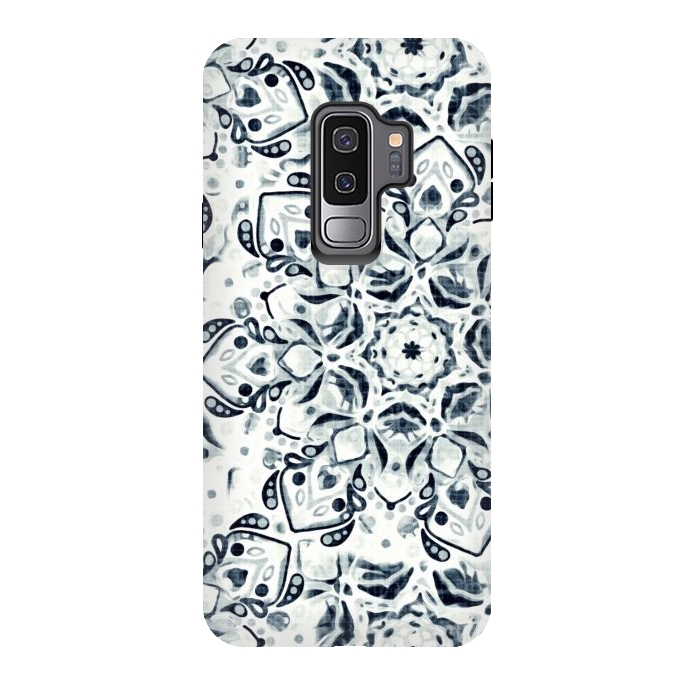 Galaxy S9 plus StrongFit Stained Glass Mandala - Navy & White  by Tigatiga