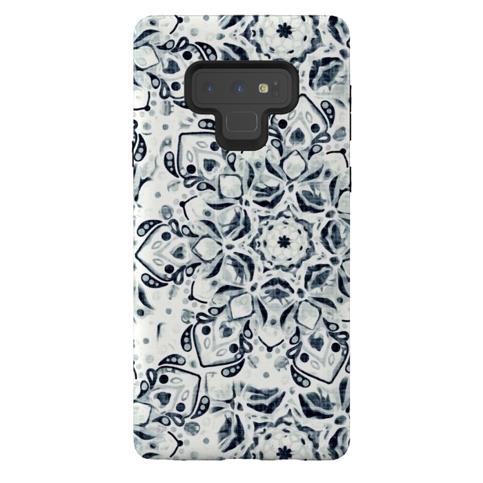Galaxy Note 9 StrongFit Stained Glass Mandala - Navy & White  by Tigatiga