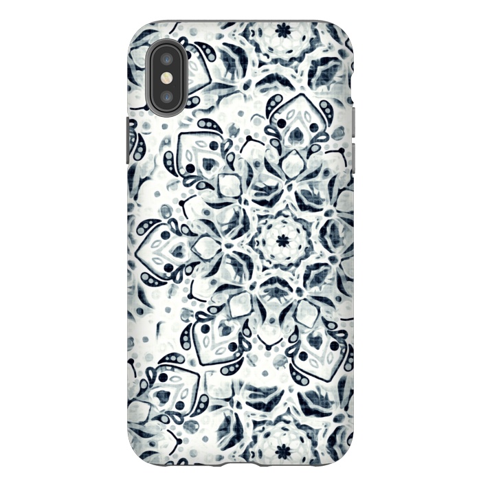 iPhone Xs Max StrongFit Stained Glass Mandala - Navy & White  by Tigatiga