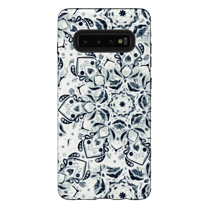 Galaxy S10 plus StrongFit Stained Glass Mandala - Navy & White  by Tigatiga
