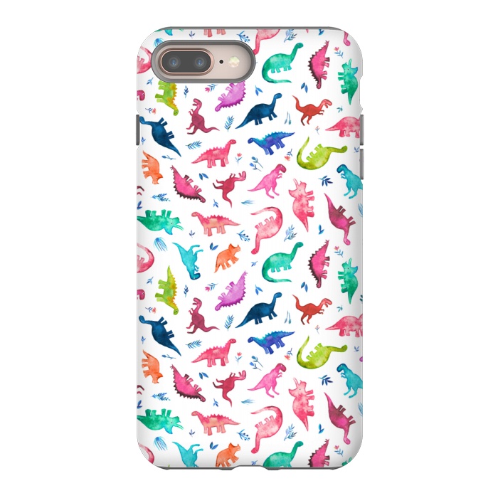 iPhone 7 plus StrongFit Tiny Ditsy Watercolor Dinosaurs in Rainbow Colors by Micklyn Le Feuvre