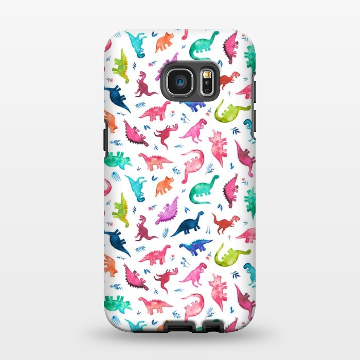 Galaxy S7 EDGE StrongFit Tiny Ditsy Watercolor Dinosaurs in Rainbow Colors by Micklyn Le Feuvre