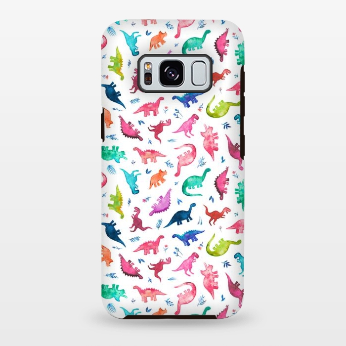 Galaxy S8 plus StrongFit Tiny Ditsy Watercolor Dinosaurs in Rainbow Colors by Micklyn Le Feuvre