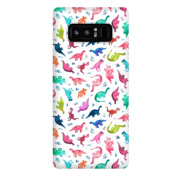Galaxy Note 8 StrongFit Tiny Ditsy Watercolor Dinosaurs in Rainbow Colors by Micklyn Le Feuvre