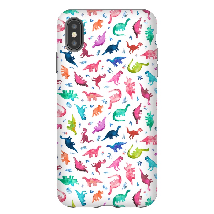 iPhone Xs Max StrongFit Tiny Ditsy Watercolor Dinosaurs in Rainbow Colors by Micklyn Le Feuvre