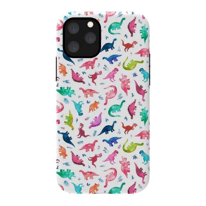 iPhone 11 Pro StrongFit Tiny Ditsy Watercolor Dinosaurs in Rainbow Colors by Micklyn Le Feuvre