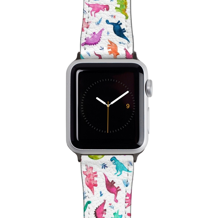 Watch 38mm / 40mm Strap PU leather Tiny Ditsy Watercolor Dinosaurs in Rainbow Colors by Micklyn Le Feuvre