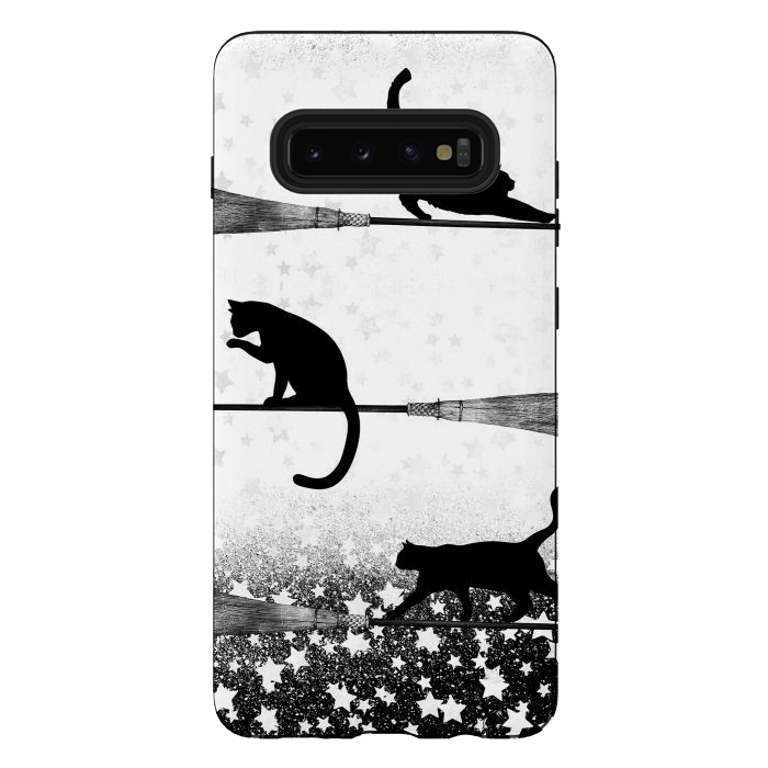 Galaxy S10 plus StrongFit black cats flying on witch brooms by Oana 