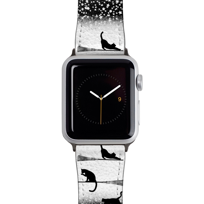 Watch 38mm / 40mm Strap PU leather black cats flying on witch brooms by Oana 