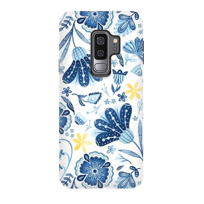 Galaxy S9 plus StrongFit Intricate Blue Floral by Noonday Design