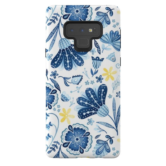 Galaxy Note 9 StrongFit Intricate Blue Floral by Noonday Design