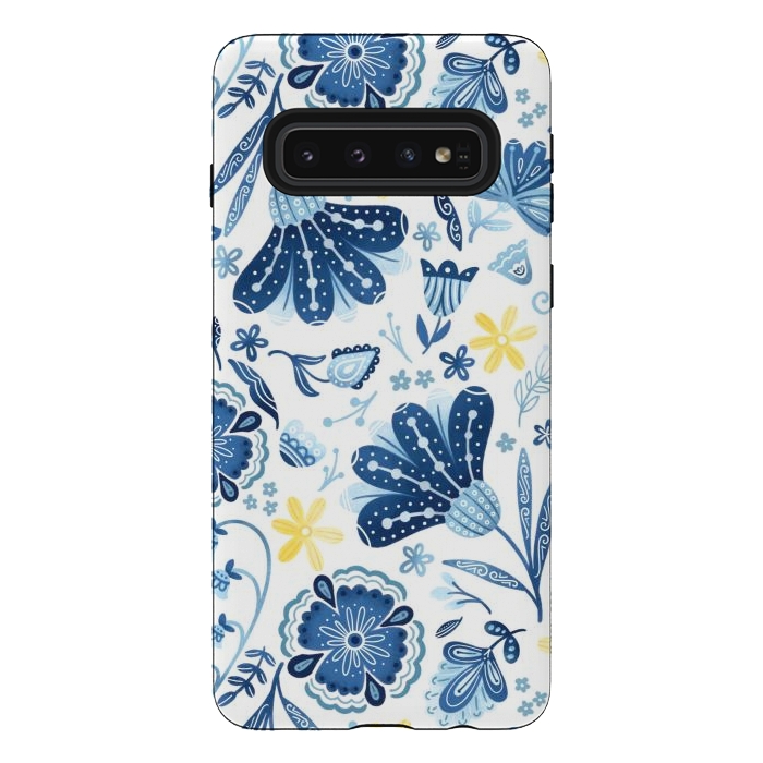 Galaxy S10 StrongFit Intricate Blue Floral by Noonday Design