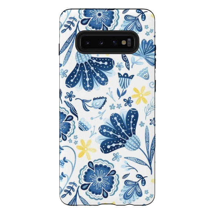 Galaxy S10 plus StrongFit Intricate Blue Floral by Noonday Design