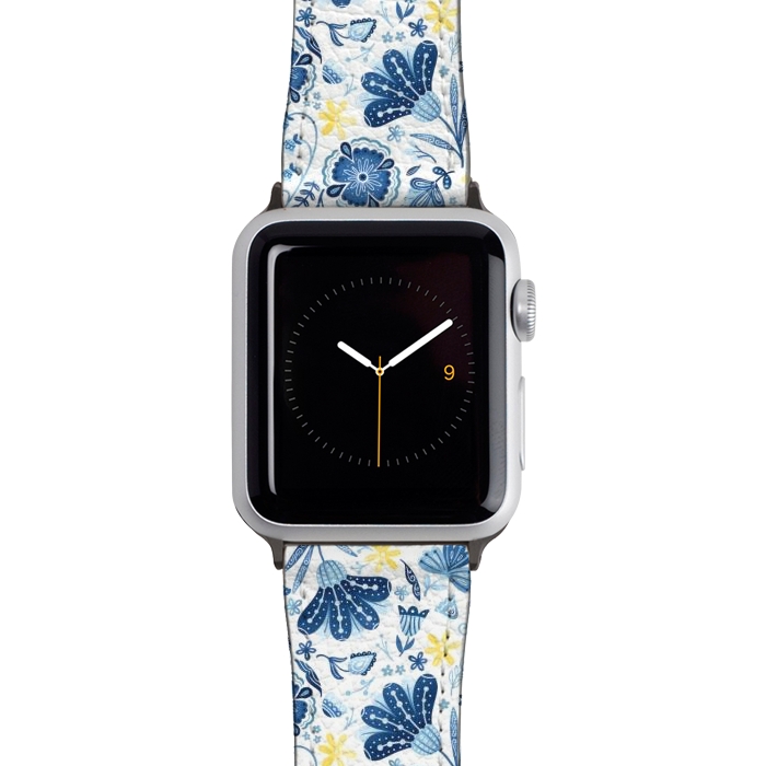 Watch 38mm / 40mm Strap PU leather Intricate Blue Floral by Noonday Design
