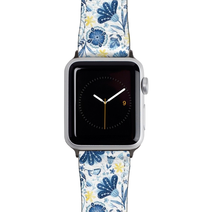 Watch 42mm / 44mm Strap PU leather Intricate Blue Floral by Noonday Design