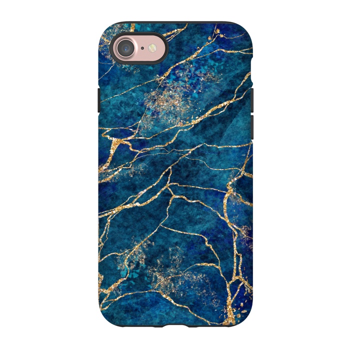 iPhone 7 StrongFit Blue Marble with Gold Glitter Veins Fake Stone Texture by ArtsCase