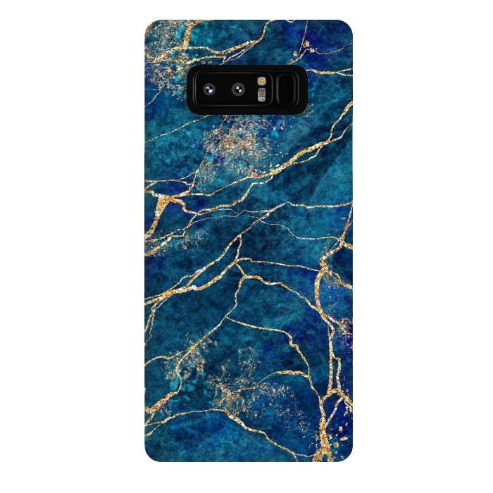 Galaxy Note 8 StrongFit Blue Marble with Gold Glitter Veins Fake Stone Texture by ArtsCase