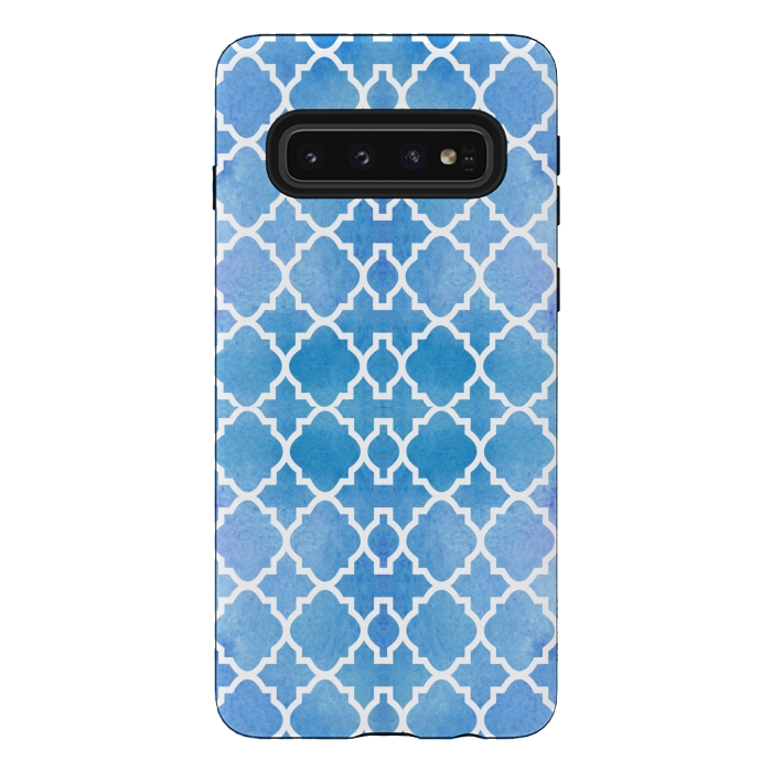 Galaxy S10 StrongFit BLUE WHITE ETHNIC PATTERN by MALLIKA