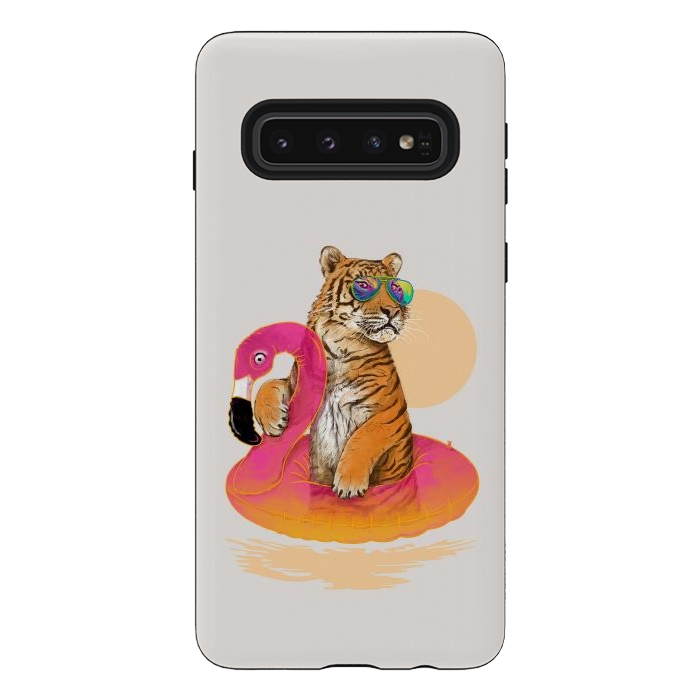 Galaxy S10 StrongFit Chillin Flamingo Tiger by 38 Sunsets
