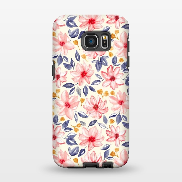 Galaxy S7 EDGE StrongFit Navy, Gold & Pink Watercolor Floral - Cream  by Tigatiga