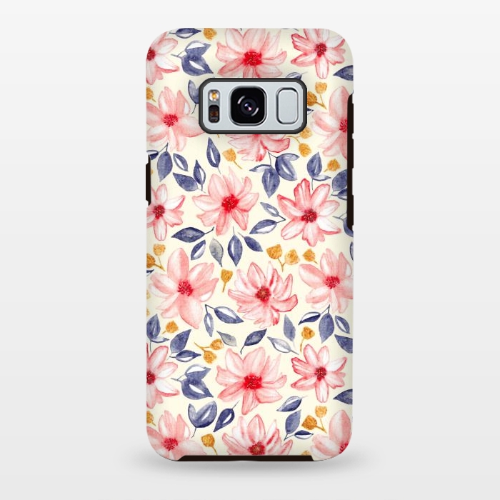 Galaxy S8 plus StrongFit Navy, Gold & Pink Watercolor Floral - Cream  by Tigatiga