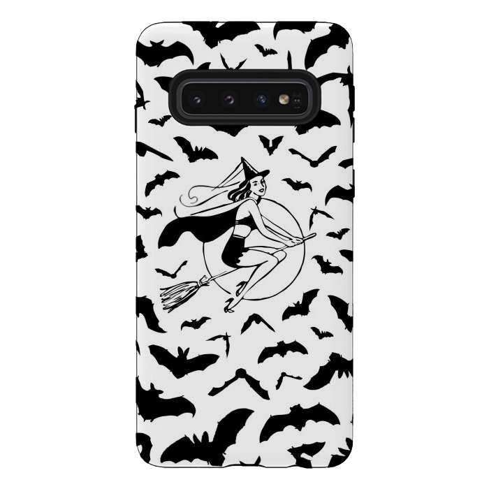 Galaxy S10 StrongFit Witch and flying bats vintage illustration by Oana 