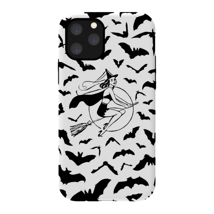 iPhone 11 Pro StrongFit Witch and flying bats vintage illustration by Oana 