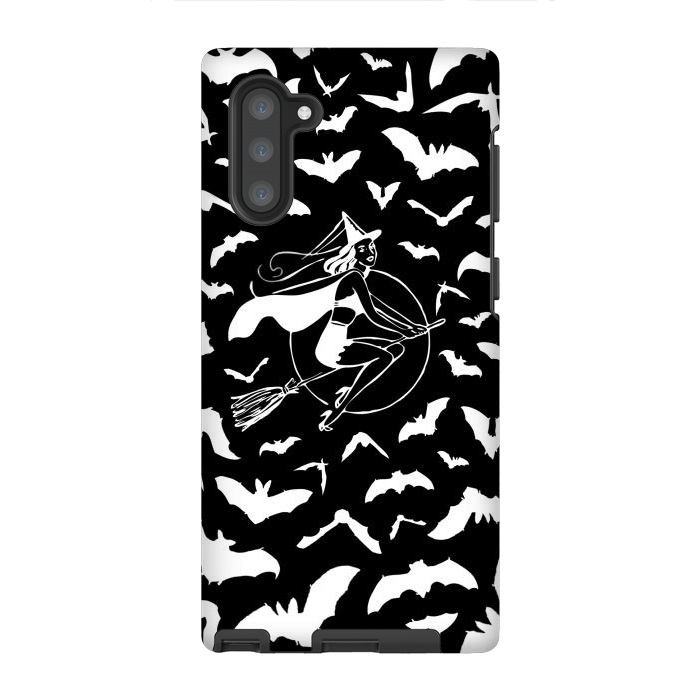 Galaxy Note 10 StrongFit Pin-up witch and flying bats pattern by Oana 
