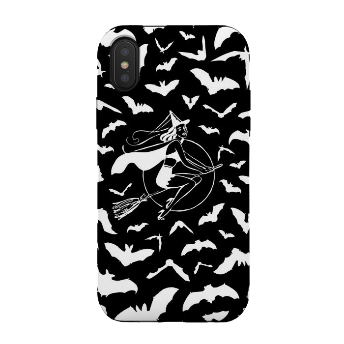 iPhone Xs / X StrongFit Pin-up witch and flying bats pattern by Oana 