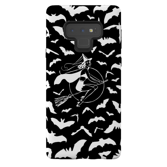 Galaxy Note 9 StrongFit Pin-up witch and flying bats pattern by Oana 