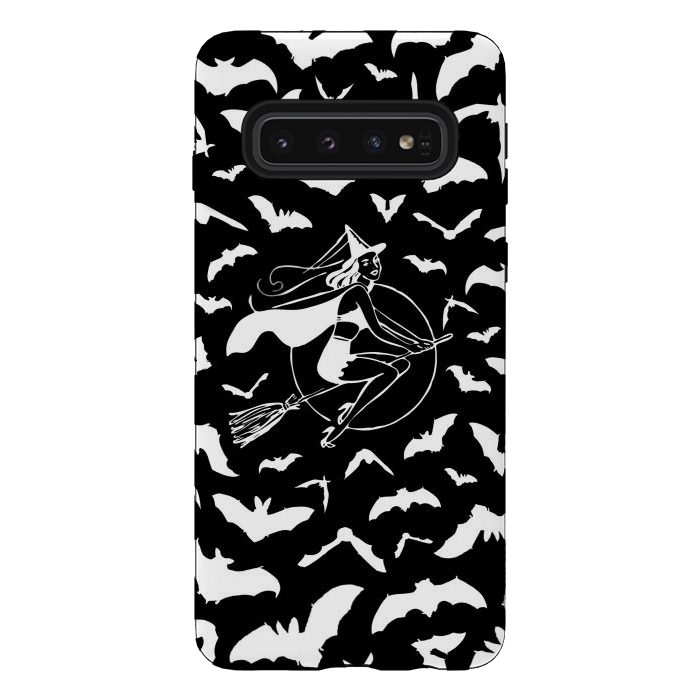 Galaxy S10 StrongFit Pin-up witch and flying bats pattern by Oana 