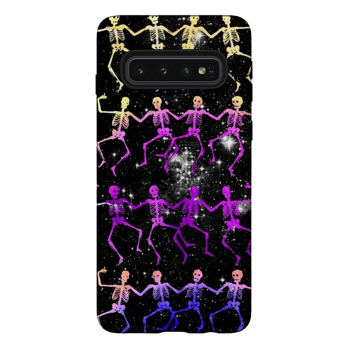 Galaxy S10 StrongFit Neon gradient dancing skeletons Halloween by Oana 