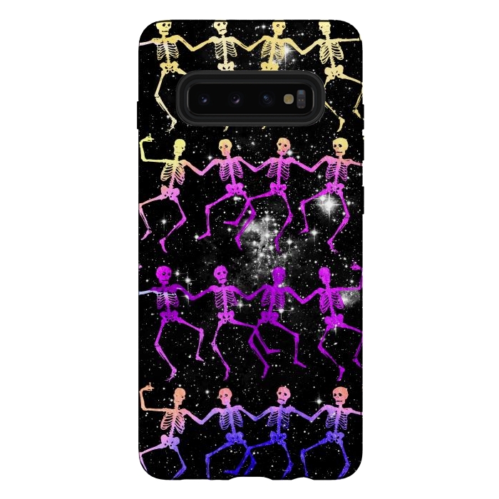 Galaxy S10 plus StrongFit Neon gradient dancing skeletons Halloween by Oana 